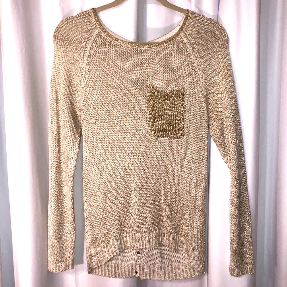 Gold and Cream Sweater with Front Pocket